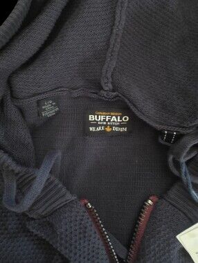 Buffalo David Bitton Navy Zip-Up Knit Hoodie with Maroon Trim